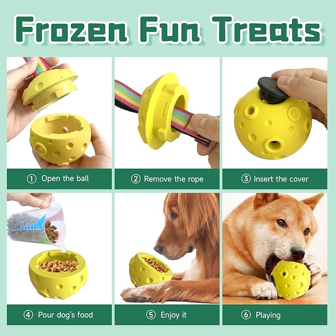 Dog Chew Toys,Treat Tray for Frozen Dog Food,Long-Lasting Durable Fillable Dog Treat Dispensing Dog Toy,Freezable Fillable Rubber Dog Toys with Silicone Treat Tray (Yellow&Treat Mold)