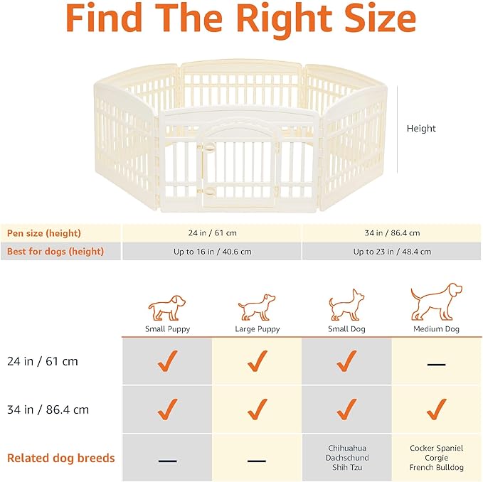 Amazon Basics - Round Dog Playpen, Pet Exercise Pen with Door, 24-Inches, 6 Panel, Beige
