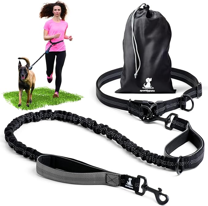 SparklyPets Hands Free Dog Leash with Reflective Stitches – Waist Leash for Dog Walking, Training & Jogging – Running Leash Hands Free for Medium & Large Dogs