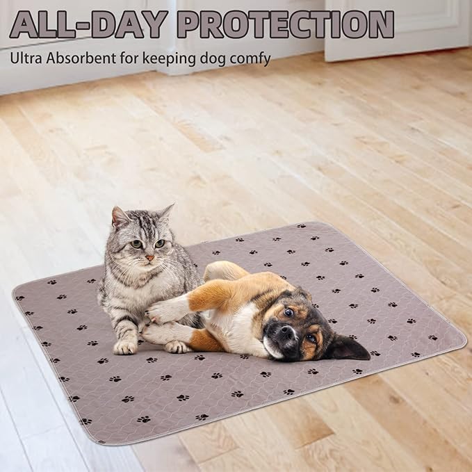 PUPTECK Washable Pee Pads for Dogs - 4 Packs Waterproof Reusable Puppy Potty Training Pads Whelping Mat 24" x 36â- Fast Absorption Non-Slip Pet Food Feeding Mat - Pad for Small Animals