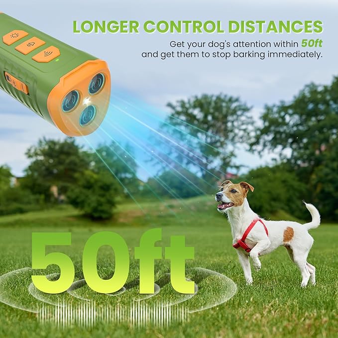 Dog Bark Deterrent Devices, Ultrasonic Anti Barking Device for Dogs, Rechargeable Dog Bark Control Devices 50FT Range with LED Flashlight, Dog Training & Behavior Aids for Indoor Outdoor