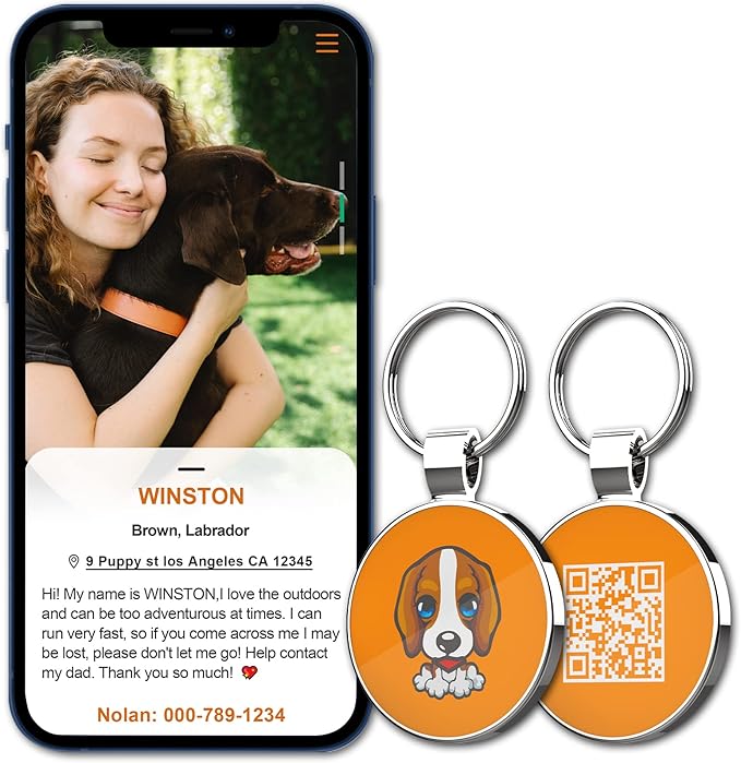 MYLUCKYTAG QR Code Pet ID Tags Dog Tags - Pet Online Profile - Scan QR Receive Instant Pet Location Alert Email