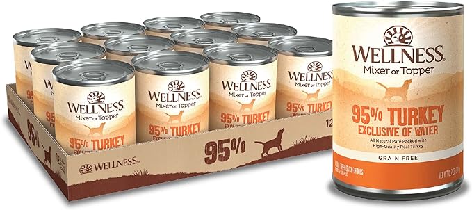 Wellness 95% Turkey Natural Wet Grain Free Canned Dog Food, 13.2-Ounce Can (Pack of 12)