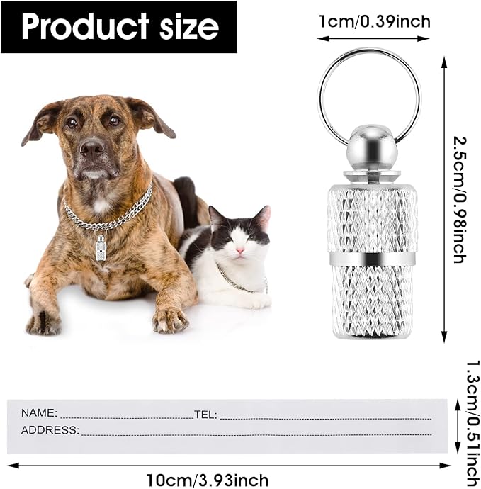 Anti-Lost Cat Dog ID Tags, 6 Pieces Pet Barrel Tube Collars Address Name Label Prevent Pet Lost