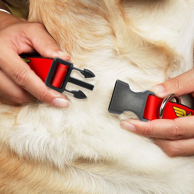 Buckle-Down Plastic Clip Collar - Wonder Woman Logo Red - 1/2" Wide - Fits 8-12" Neck - Medium