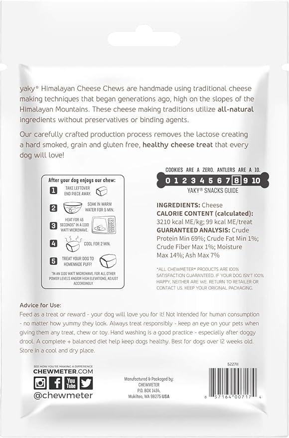 Chewmeter Himalayan Yaky Cheese Chew, 100% Natural, Long Lasting, Gluten Free, Healthy & Safe Dog Treats, Lactose & Grain Free, Protein Rich, Stain Free, Small, For Dogs 15 Lbs & Smaller, 3.3 Ounce