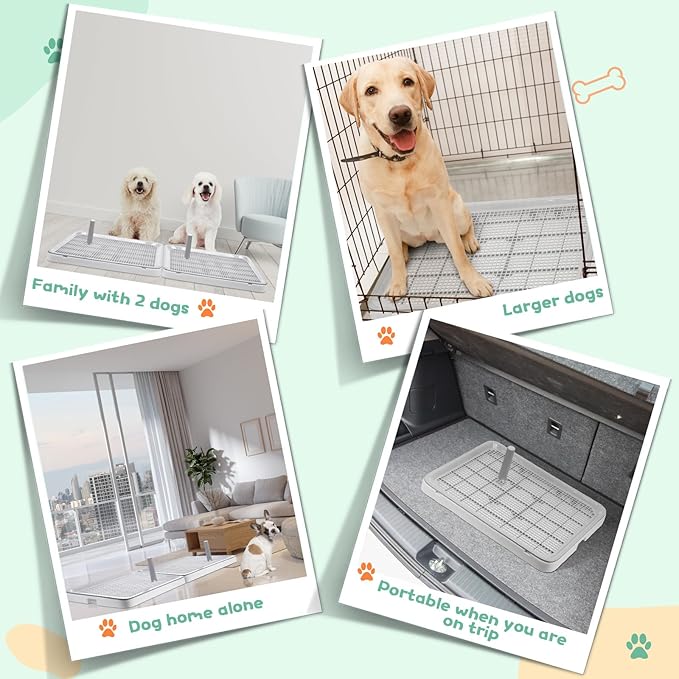 2 Pack Puppy Pee Pad Holder Easy Clean Dog Potty Tray with Diversion Column Nonslip Heighten Dog Litter Box Corner Floor Protection Portable for Small Medium Dog Indoor, White(25x19x2 Inch)
