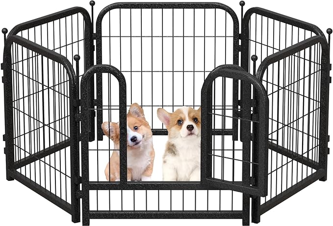 Metal Dog Playpen, 24 Inch Height 6 Panels, Ideal Dog Fence for Large/Medium/Small Dogs Indoor & Outdoor Bliss, Perfect Dog Pen for Camping, Yard, and RV | Black-Silver