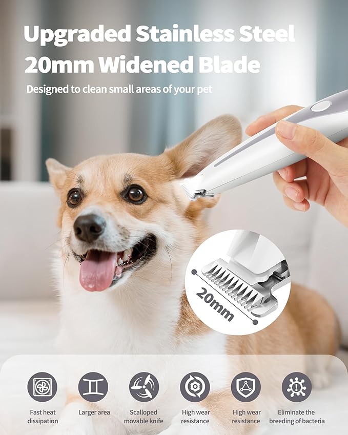 Dog Paw Trimmer, 35dB Ultra-Low Noise 2 Speed Dog Clippers for Grooming Dogs, USB Rechargeable Small Pet Shaver for Trimming Dogs Cats Hair Around Paws, Eyes, Ears, Face, Rump with LED Light