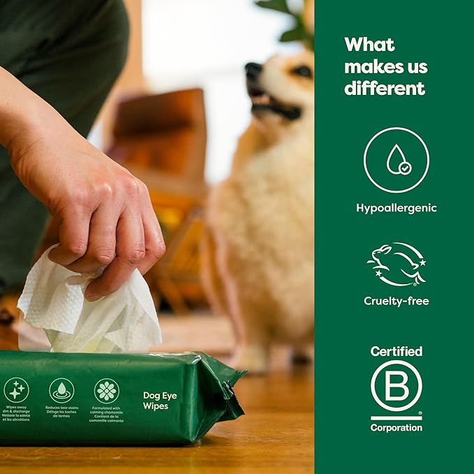 Earth Rated Pet Eye Wipes, Hypoallergenic Eye Wipes for Dogs & Cats to Remove and Reduce Tear Stains & Eye Discharge, Fragrance Free, 70 Count