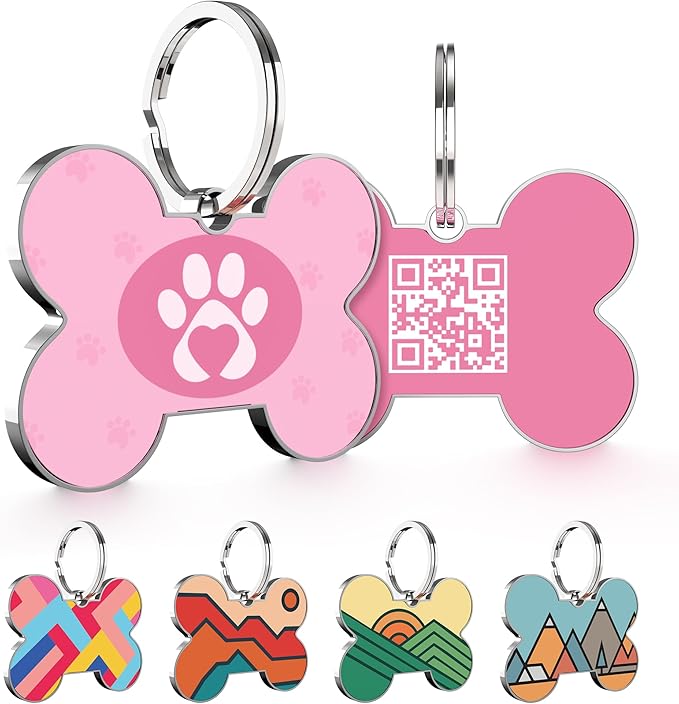 QR Code Dog Tag,Dog Tags Personalized for Pets, Custom Dog Name ID Tags Personalized Dog and Cat Tags -Free Online&Scan QR Receive Instant Location Alert Email