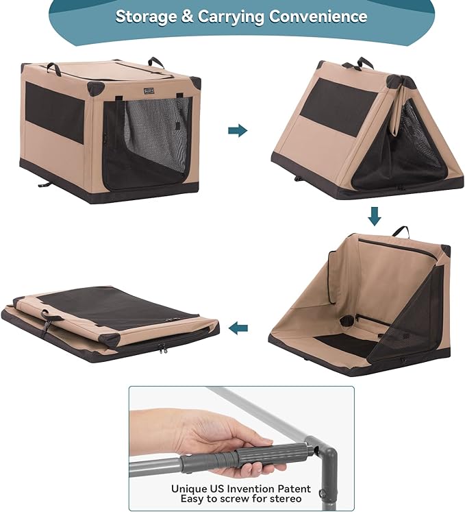 Dog Crates for Large Dogs, Adjustable Fabric Cover by Spiral Iron Pipe, Strengthen Sewing Soft Dog Crate 3 Door Design,'39.5'' X 25'' X 25''