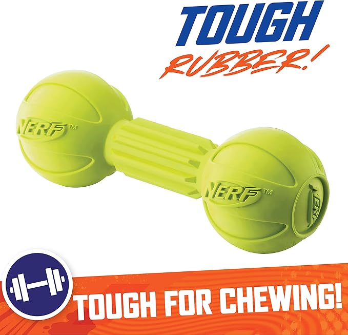 Nerf Dog Rubber Chew Barbell Dog Toy, Lightweight, Durable and Water Resistant, 7.5 Inches, For Medium/Large Breeds, Single Unit, Green (6994)