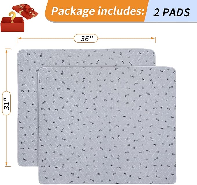 washable pee pads for dogs, 2Pack Puppy Pads Washable with Bone Print,Absorbent reusable Whelping Pads Non-Slip Dog Mats for Floor Protector, Couch Cover, Crate, Potty Training -31x36