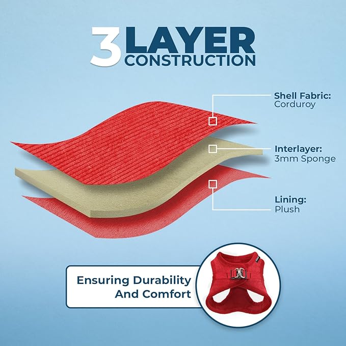 Voyager Step-In Plush Dog Harness – Soft Plush, Step In Vest Harness for Small and Medium Dogs by Best Pet Supplies - Harness (Red Corduroy), XL (Chest: 20.5 - 23")