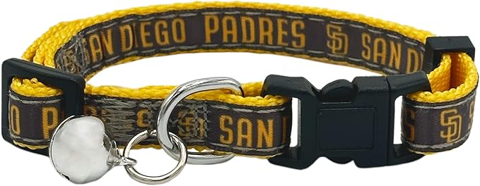 MLB CAT Collar San Diego Padres Satin Cat Collar Baseball Team Collar for Dogs & Cats. A Shiny & Colorful Cat Collar with Ringing Bell Pendant