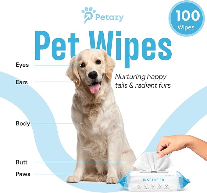 100 Dog Wipes for Paws and Butt Ears Eyes Unscented | Organic Hypoallergenic Pet Wipes for Dogs with Aloe Vera | Dog Wipes Cleaning Deodorizing | Extra Thick Dog Paw Wipes Dogs Cat Puppy Pets