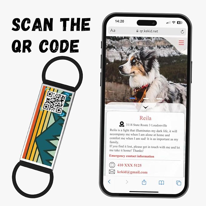 QR Code Dog Tag,Silent Dog Tags Personalized for Pets, Slide On Dog Tag,Custom Dog Name ID Tags Personalized Noiseless Dog and Cat Tags-Free Online&Scan QR Receive Instant Location Alert Email