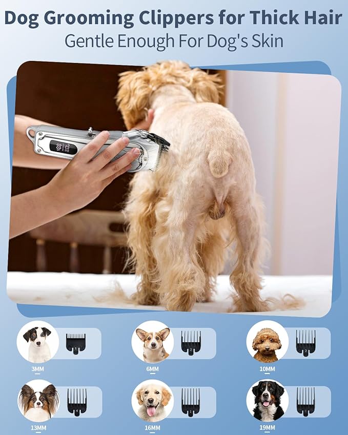 Dog Clippers for hair Grooming: Dog Grooming Clippers Kit for Thick Heavy Coats - Cordless Pet Hair Shaver - Professional Low Noise Electric trimmer
