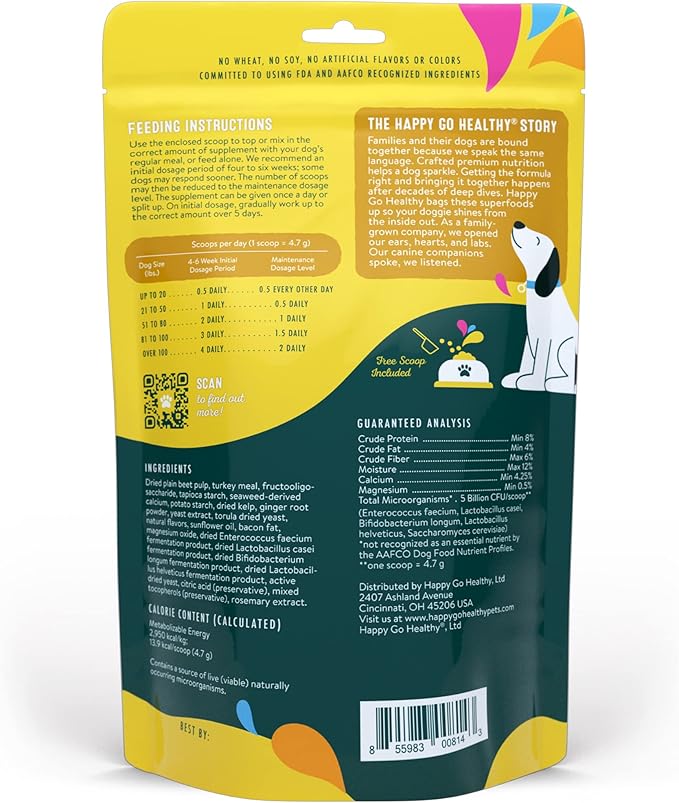 Gut Health Supplements for Dogs | Prebiotic & Probiotic Food Topper with Ginger Root, Icelandic Seaweed, and Organic Kelp | All Breeds and Sizes | 60 Count