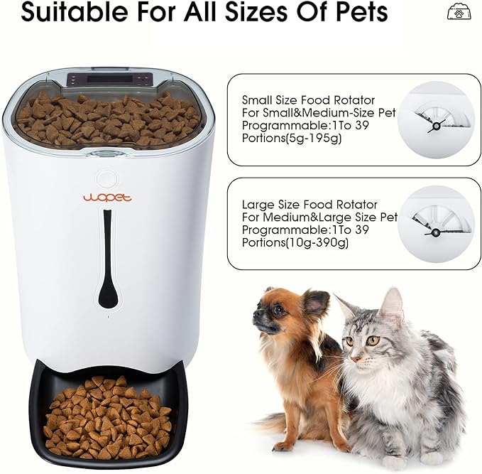 WOPET Automatic Pet Feeder Food Dispenser for Cats and Dogs–Features: Distribution Alarms,Portion Control,Voice Recorder, & Programmable Timer for up to 4 Meals per Day