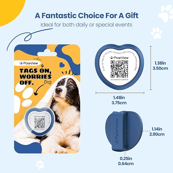 Slide On Dog Tags Personalized for Pets, NFC & QR Code Pet Tag, Silent Silicone Cat Tag for Collars&Harnesses - Scan Alert | Instant Location | Pet Profile | Pet APP Control, Heart-shaped,1 PC