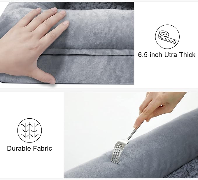 Large Dog Bed, Grey Orthopedic Gel Memory Foam Dog Bed, Washable Dog Bed with Removable Cover, Waterproof Non-Slip Bottom Big Dog Couch Bed