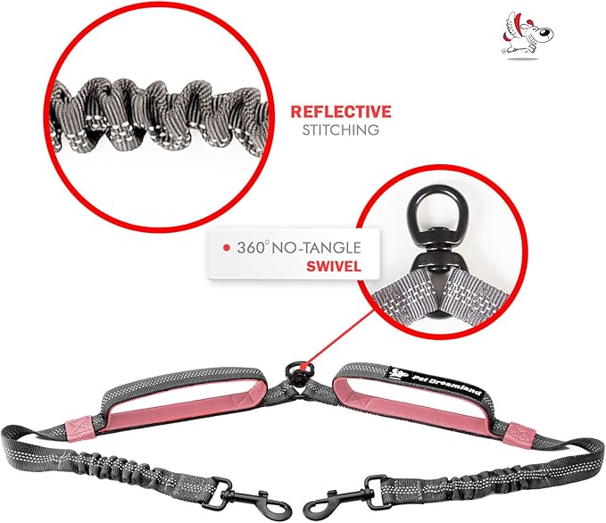 Exquisite Two Dog Leash Splitter | Double Dog Leash for Large Dogs Heavy Duty | No Tangle 2 Dog Leash Coupler | Dual Dog Leash Attachment | Retractable Dual Leashes for 2 Dogs