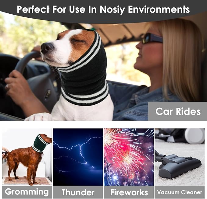 IECOii Ear Covers for Dogs,Quiet Ear Covers Hood for Noise,Warm Stretchy Pet Ear Protector for Bathing and Grooming,Dog Ear Muffs Noise Protection-Vacuum Cleaner,Calming Snoods for Dogs Large,Black-L