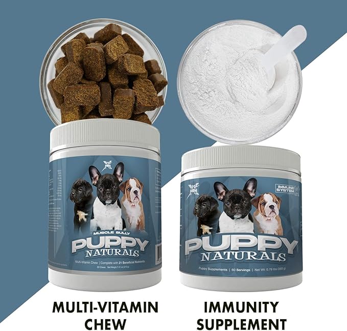 Puppy Naturals | Muscle Building Immunity Milk Replacer + 10 in 1 Puppy MultiVitamin Nutrient Chew | Veterinarian Formulated. Nutritional Support for Growing Puppies (60 Servings).
