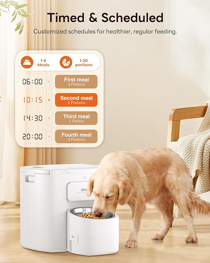 Automatic Dog Feeder for Large Breed, 15L/ 63Cups Vacuum-Sealed Storage & Timed Auto Dog Food Dispenser 2in1, Airtight 100% Freshness, Anti-blockage, Support up to 22mm Pet Food, Stainless Steel Bowl