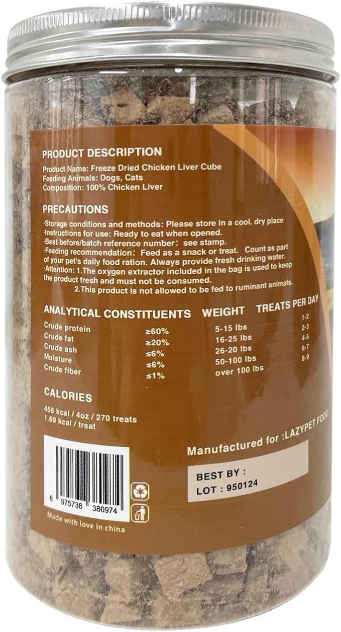 Freeze-Dried Chicken Training Treats for Dogs and Cats | 270 Treats, 4oz Single Ingredient, Raw, Healthy, All Natural, Recyclable Packaging (Chicken Liver)