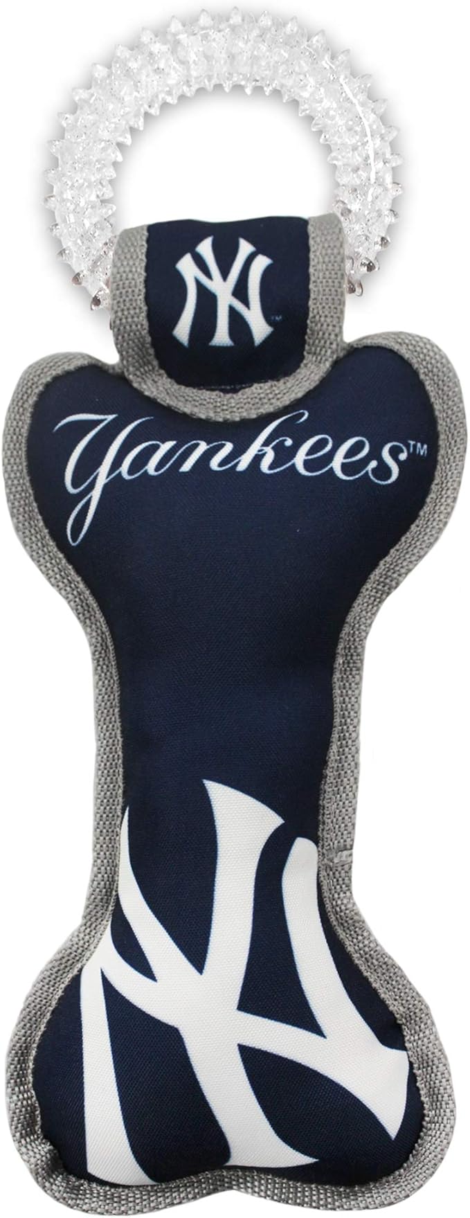 MLB New York Yankees Bone Shaped Dental Dog TUG Toy with Squeaker. Tough PET Toy for Healthy Fun, Teething, and Cleaning pet's Teeth and Gum.