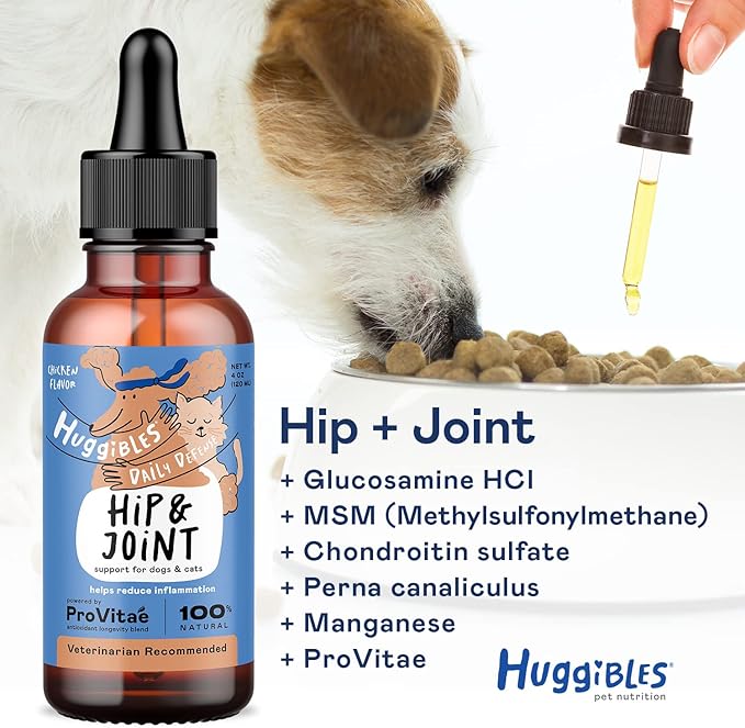 Hip & Joint Support Supplement for Dogs & Cats – Daily Supplement for Mobility Support with Glucosamine, MSM, Chondroitin – Reduce Pain & Inflammation – Antioxidants for Longevity