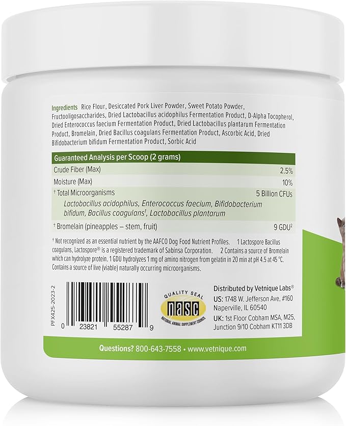 Vetnique Labs Profivex Probiotics for Dogs All Natural Dog Chews & Powder for Digestive Health Probiotic Supplements for Dogs 5 Strains of Probiotics & Prebiotics (Powder, 4.25oz)