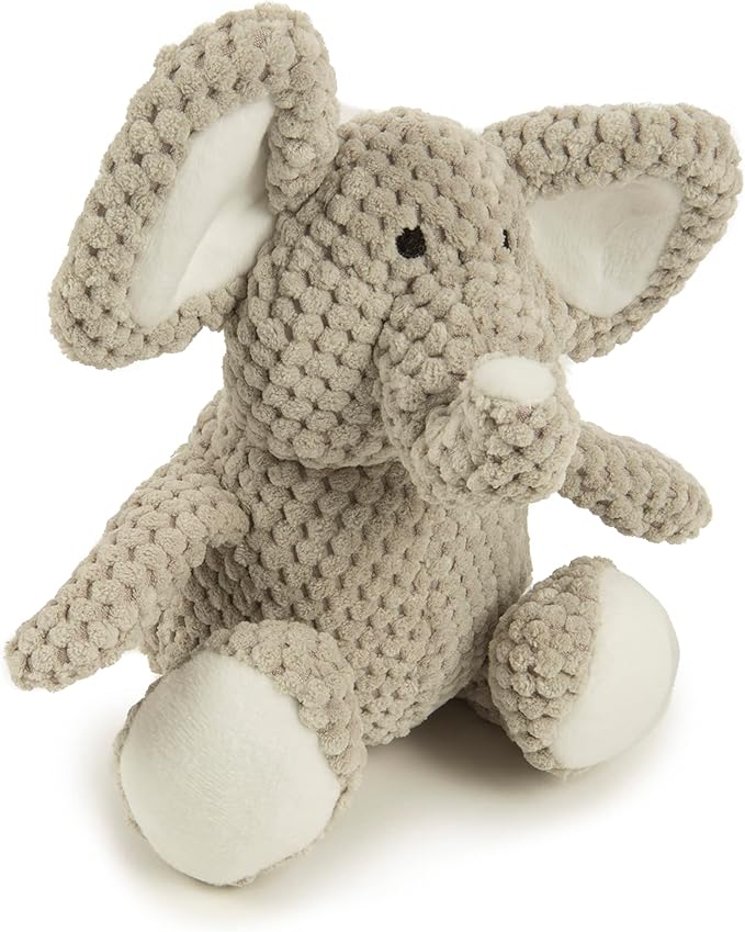 goDog Checkers Elephant Squeaky Plush Dog Toy, Chew Guard Technology - Gray, Small