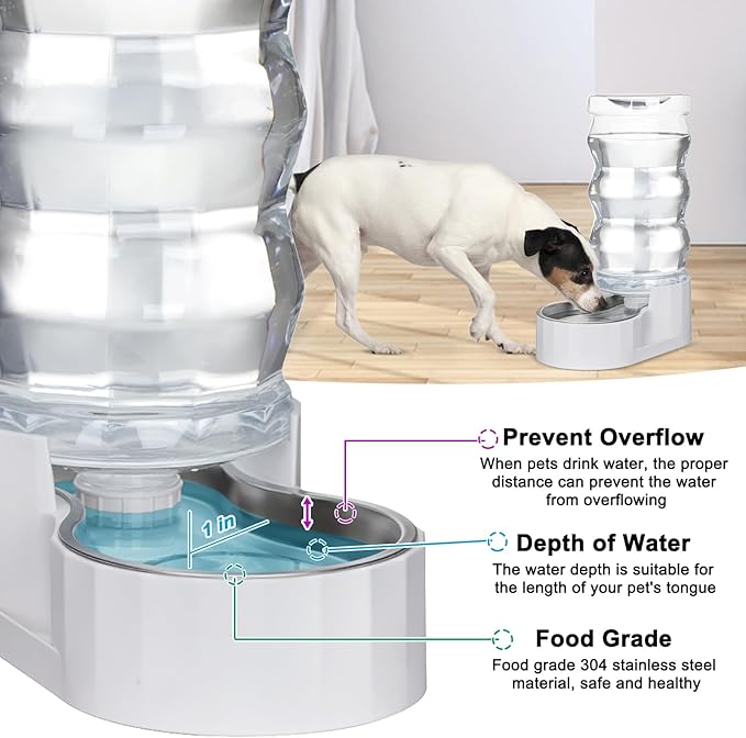 RIZZARI Automatic 9L Pet Waterer, Gravity Dog Water Bowl Dispenser, Stainless Steel Cat Water Dispenser, Large Capacity Water Feeder for Medium and Large-Sized Cats and Dogs (9L,without Filter)