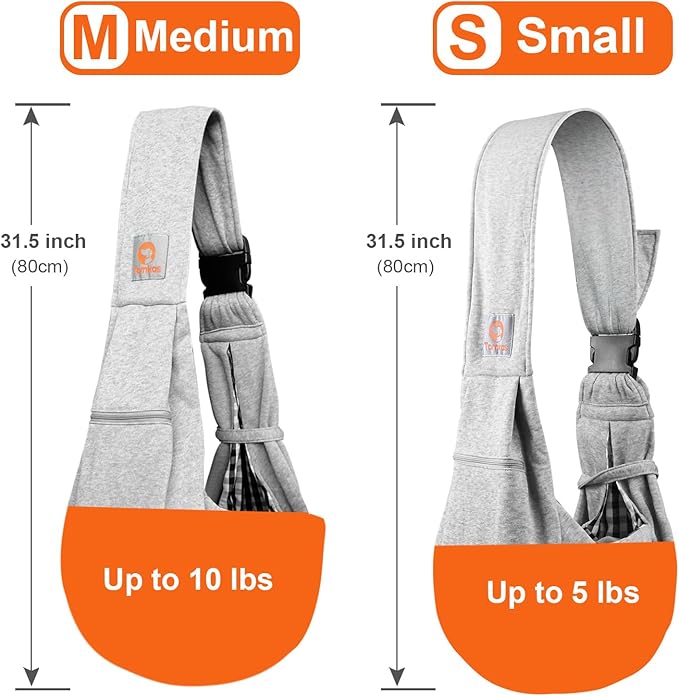 Tomkas Dog Sling Carrier for Small Dogs Puppy Carrier for Small Dogs (Grey, S - Adjustable Strap)