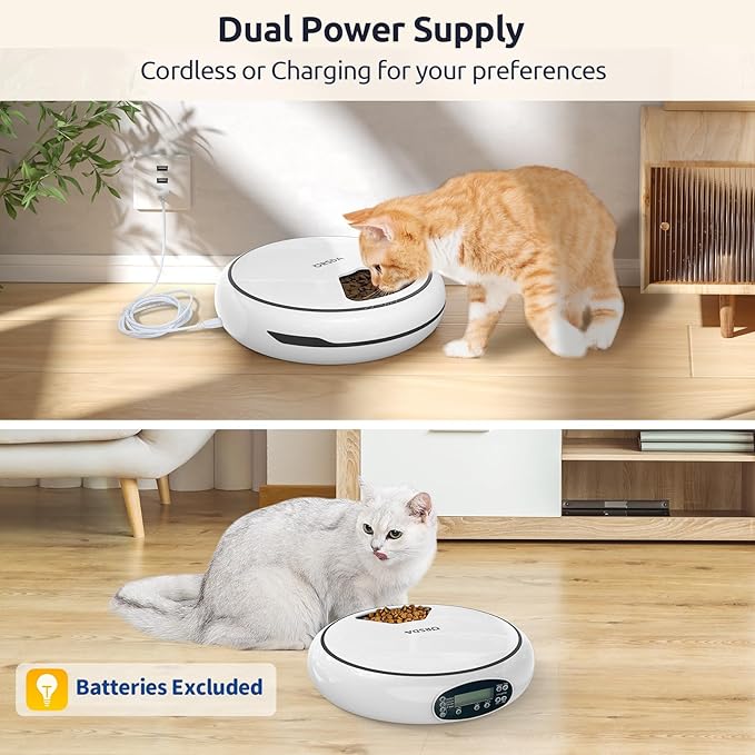 ORSDA Automatic Cat Feeder Wet Food/Dry Food, 5 Meal Timed Pet Feeder with Timer Programmable & Voice Recorder, Dual Power Supply Auto Feeder for Cats/Small Dogs