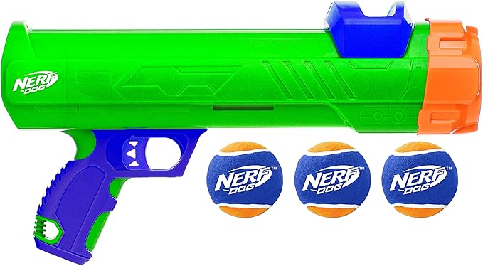 Nerf Dog Tennis Ball Blaster Dog Toy, 16 Inch Blaster with 3 Balls,Green