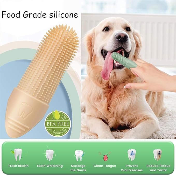 360° Dog Toothbrush Kit 8-Pack 3pcs Green 3pcs blue 2pcs beige Dog Tooth Brush Finger Cleaning Food Grade Silicone Fits Most Fingers Toothbrush for Dogs & Cats Dental Care