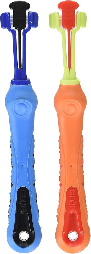 3-Sided Toothbrush For Brushing Dog's Teeth, Assorted Colors | Best Dental Care For Dogs For Fresh Breath | Small Breed Dog Toothbrushes, 2 Pack