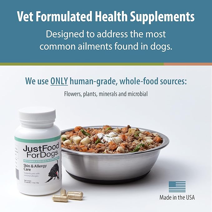 JustFoodForDogs Dog Allergy Supplement for Immune System Support, Skin & Allergy Care - 60 count
