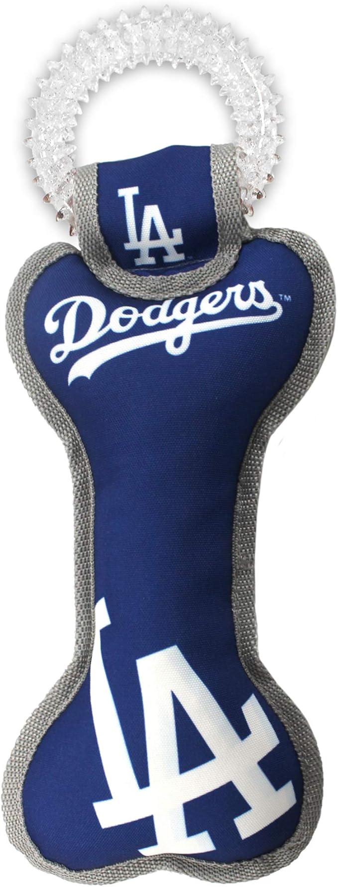 MLB Los Angeles Dodgers Bone Shaped DENTAL DOG TUG TOY with SQUEAKER. TOUGH PET TOY for Healthy Fun, Teething, and Cleaning pet's teeth and gum.