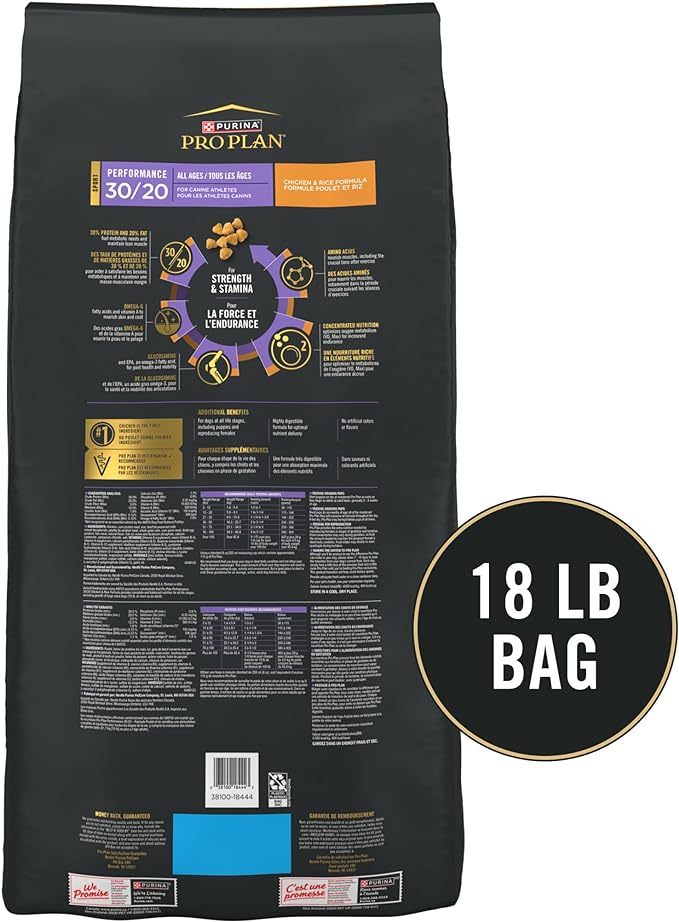 Purina Pro Plan High Calorie, High Protein Dry Dog Food, 30/20 Chicken & Rice Formula - 18 lb. Bag