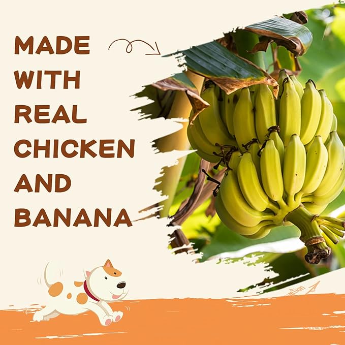 Grain Free Dog Treats Chicken Wrapped Banana Slice, Rawhide and Gluten Free, w/Taurine Low Fat Healthy Chewy Training Treats, for Small Medium Large Dogs, 12.5 oz
