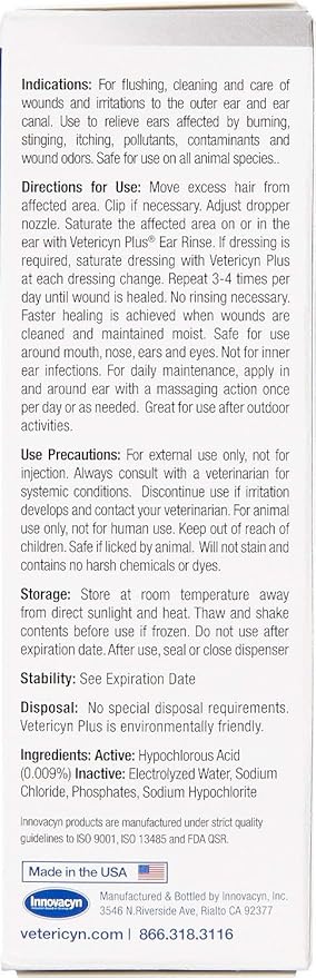 Vetericyn Plus Ear Rinse, 3 Pack of 3 Ounces each, All Animal Daily Ear Care