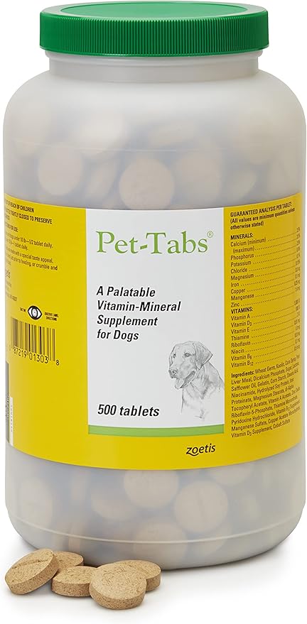 Pet-Tabs Multivitamin and Mineral Supplement for Dogs with Special Nutritional Needs, Chewable Tablet, 500 Count Bottle for Multi-Dog Household