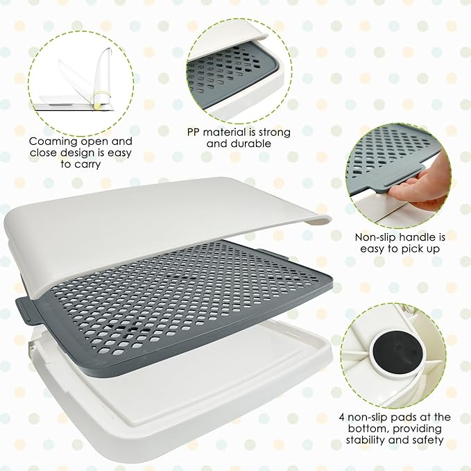 Hamiledyi Dog Potty Tray, Pet Dog Pee Pad Holder, 19"x14" Puppy Training Pad Holder Dog Toilet Pad Mesh Training Toilet Portable Dog Litter Box for Small and Medium Dogs, Puddy,Bunny, Cats (Gray)