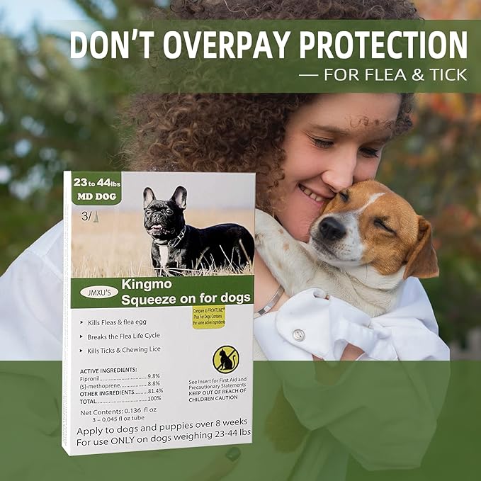 Flea and Tick Prevention for Dogs, Dogs Flea & Tick Treatment with Fipronil, Long-Lasting & Fast-Acting Topical Flea & Tick Control Drops (3 Doses, 23-44lbs)